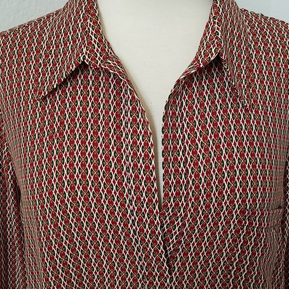 Pleione Red Green Long Sleeve Blouse - Picture 2 of 5